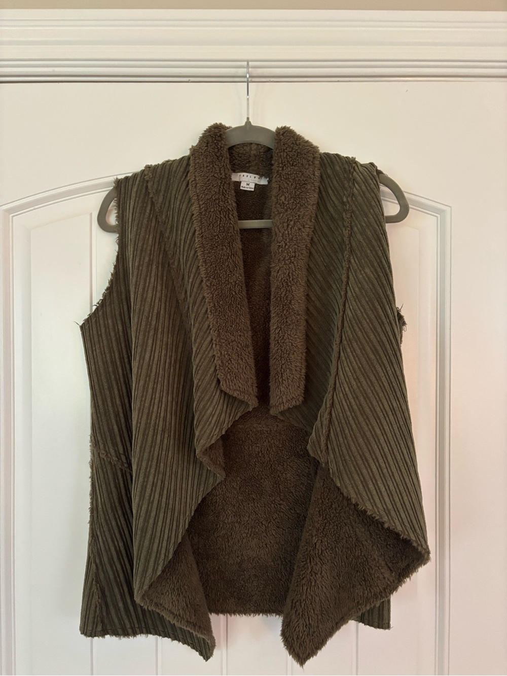 FAVLUX Olive Green Sherpa-Lined Draped Vest